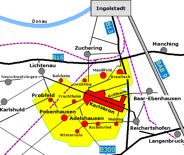 Karte von Karlskron und den Ortsteilen